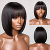 Perruque Bob Droite Yaki Noir Naturel Sans Colle Réaliste Avec Perruque Frange