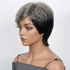 Perruque coupe Pixie audacieuse poivre et sel avec frange ondulée naturelle sans colle