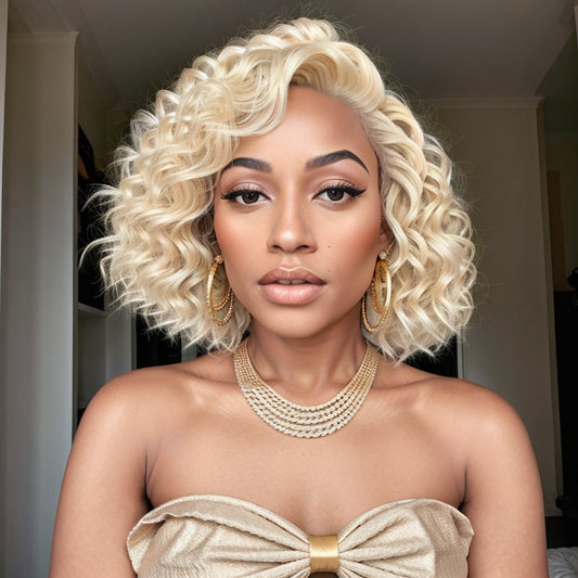 Perruques courtes ondulées en cheveux humains #613 Blonde Lace Front Bob Wigs