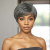Style tendance limité | Perruque coupe Pixie poivre et sel 100 % cheveux humains