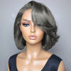 Perruque de cheveux humains ondulés sans colle gris sel et poivre 5x5 HD Lace Front