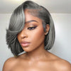 Perruque de cheveux humains ondulés sans colle gris sel et poivre 5x5 HD Lace Front