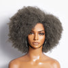 Conception Vintage | Perruque Sans Colle Rebondissante Afro Curl Avec Raie Latérale Sel Et Poivre