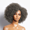 Conception Vintage | Perruque Sans Colle Rebondissante Afro Curl Avec Raie Latérale Sel Et Poivre