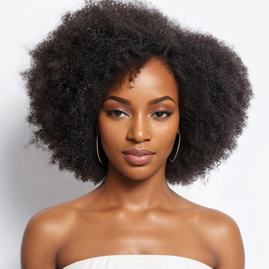 Perruque En Dentelle Minimaliste Sans Colle Rebondissante Afro Curl Avec Partie Latérale