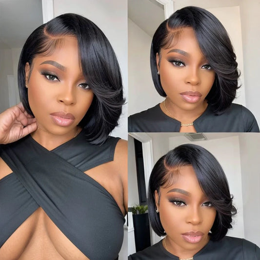 5x5 Bob Wig Glueless Wear Go Side Part Wave Human Hair 