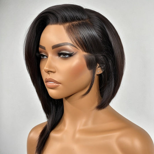 Perruque 13x4 Lace Front Wig  Bob asymétrique superposé avec côté rasé