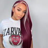 Skunk Stripe 5*5 Lace Front Wig #613/99J, Burgundy Highlights Straight Wigs
