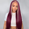 Skunk Stripe 5*5 Lace Front Wig #613/99J, Burgundy Highlights Straight Wigs