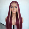 Skunk Stripe 5*5 Lace Front Wig #613/99J, Burgundy Highlights Straight Wigs
