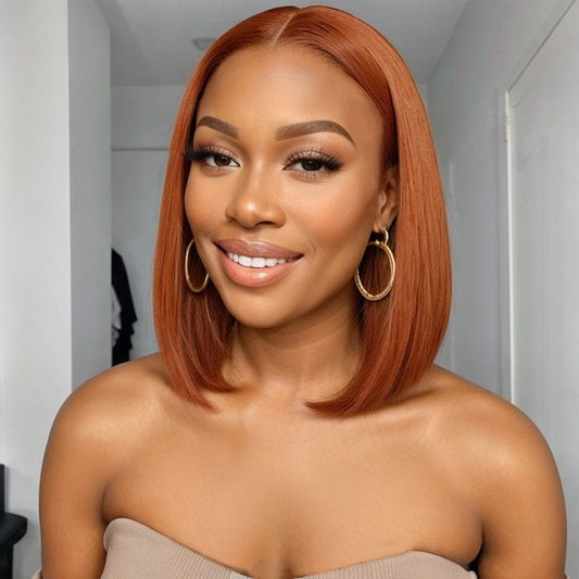 5x5 Glueless HD Lace Bob Wig 350 Orange Ginger Smooth Straight Human Hair