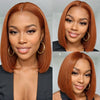 5x5 Sans Colle HD Dentelle Bob Perruque 350 Orange Ginger Lisse Droit Cheveux Humains