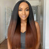 Noir à Ombre Brown Kinky Straight | Perruque en dentelle indétectable sans colle 5x5